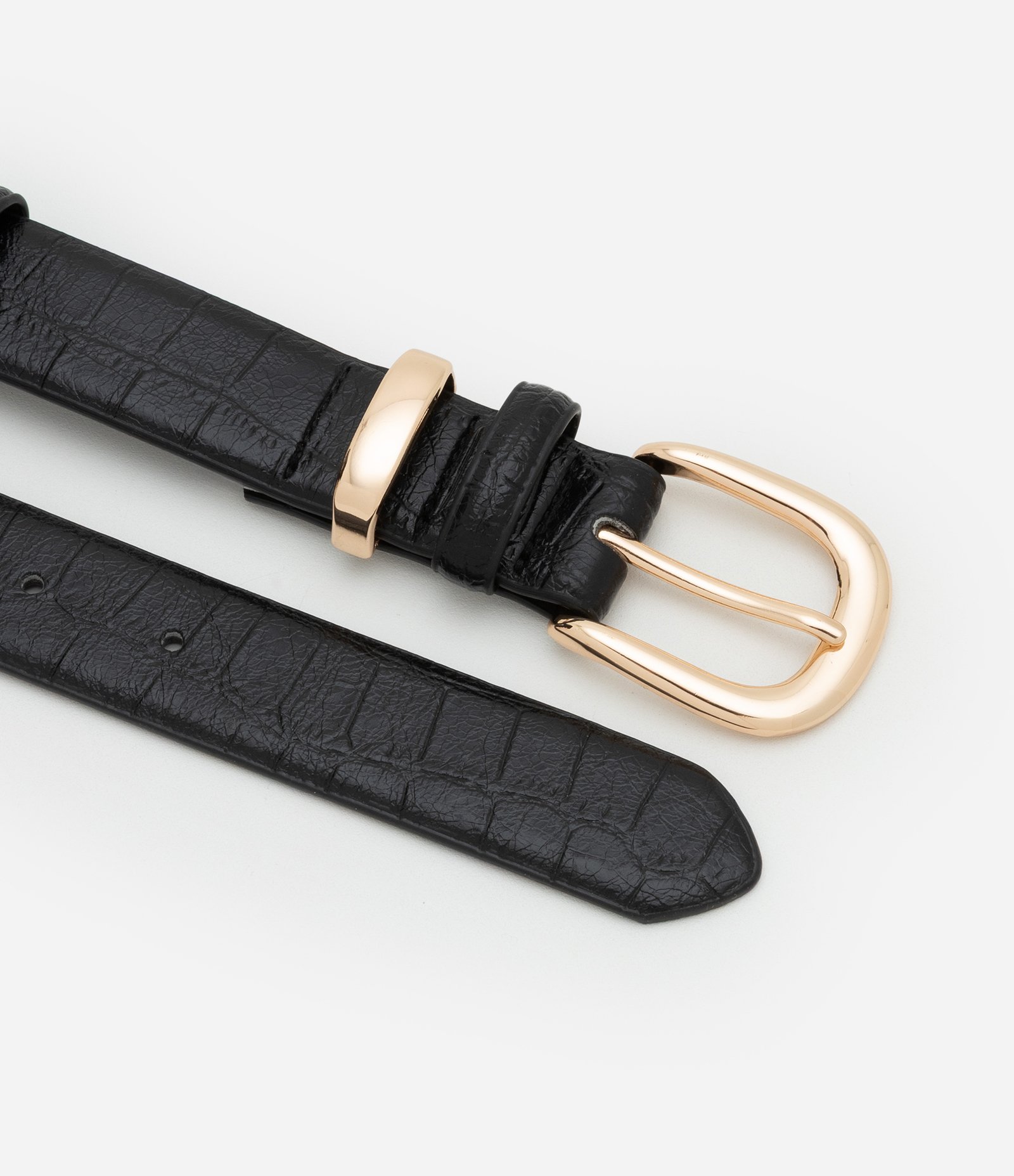 Cinto Médio com Textura Croco e Fivela e Passante Metálicos Preto 2