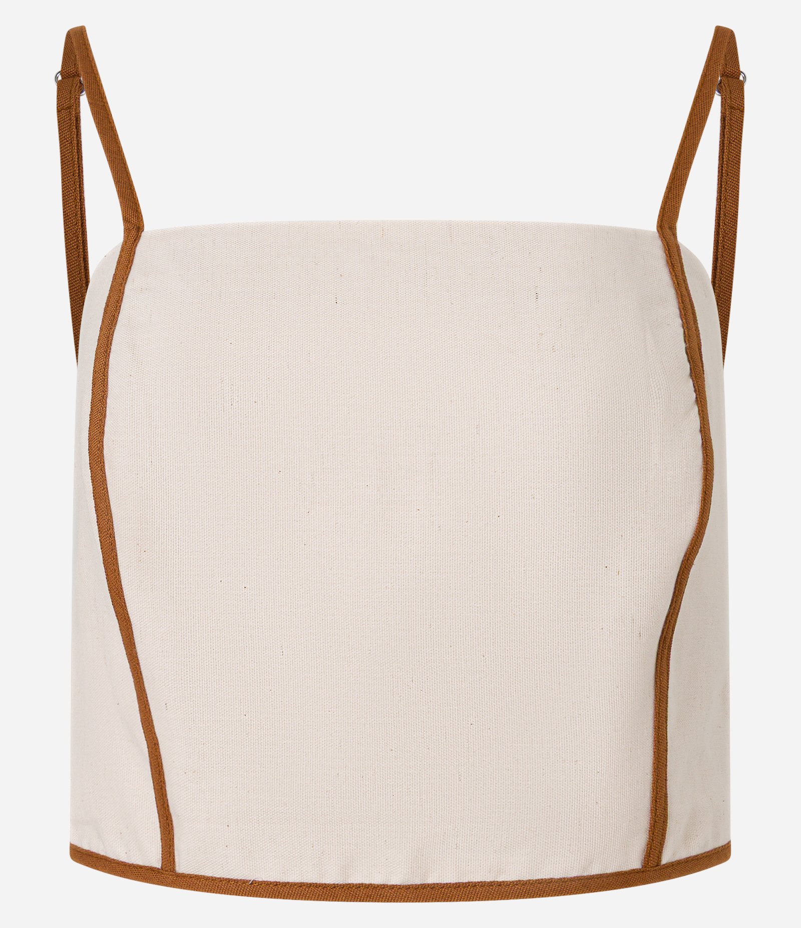 Blusa Cropped em Viscolinho com Lastex e Detalhe Contrastante Bege 5