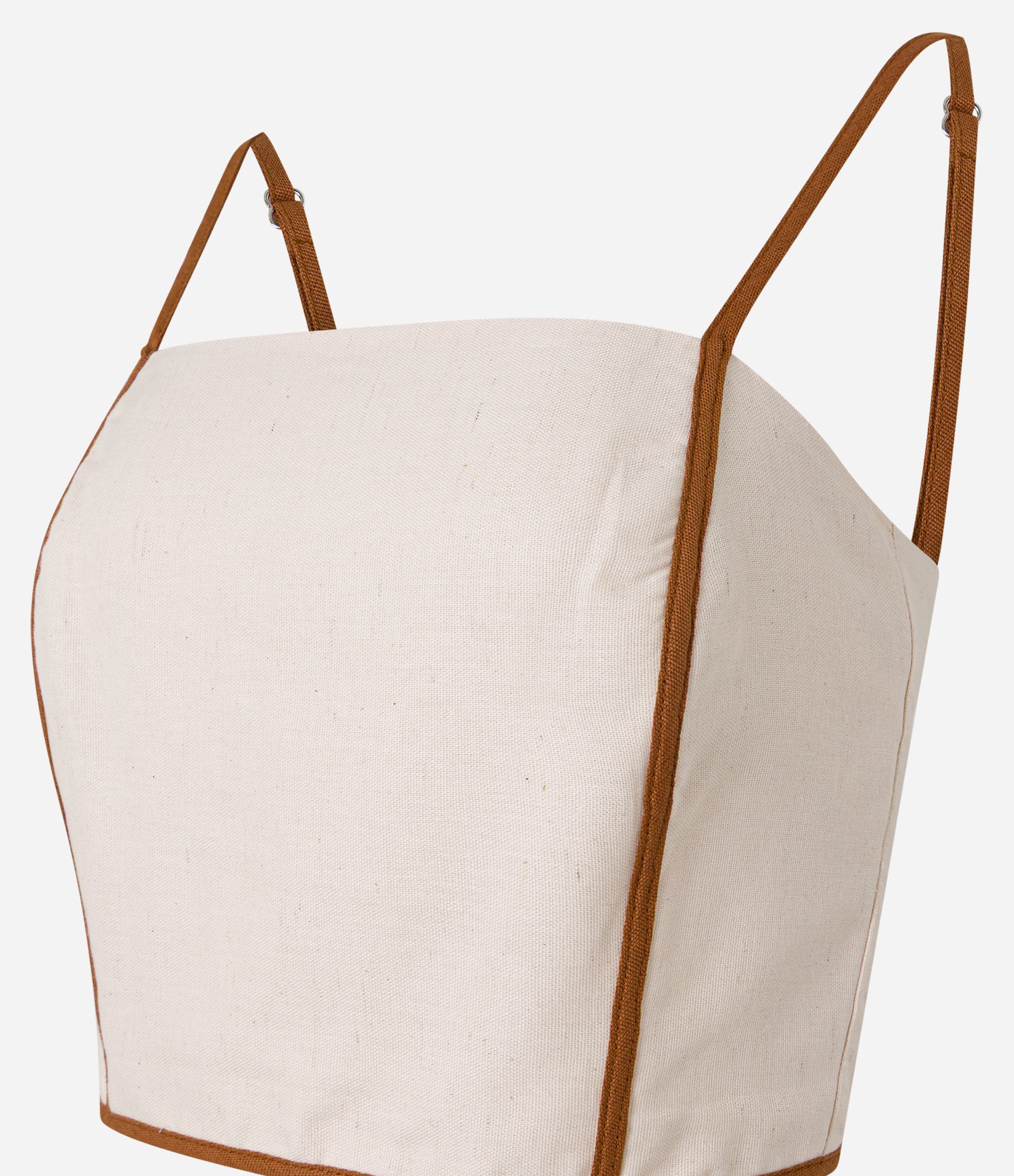 Blusa Cropped em Viscolinho com Lastex e Detalhe Contrastante Bege 6