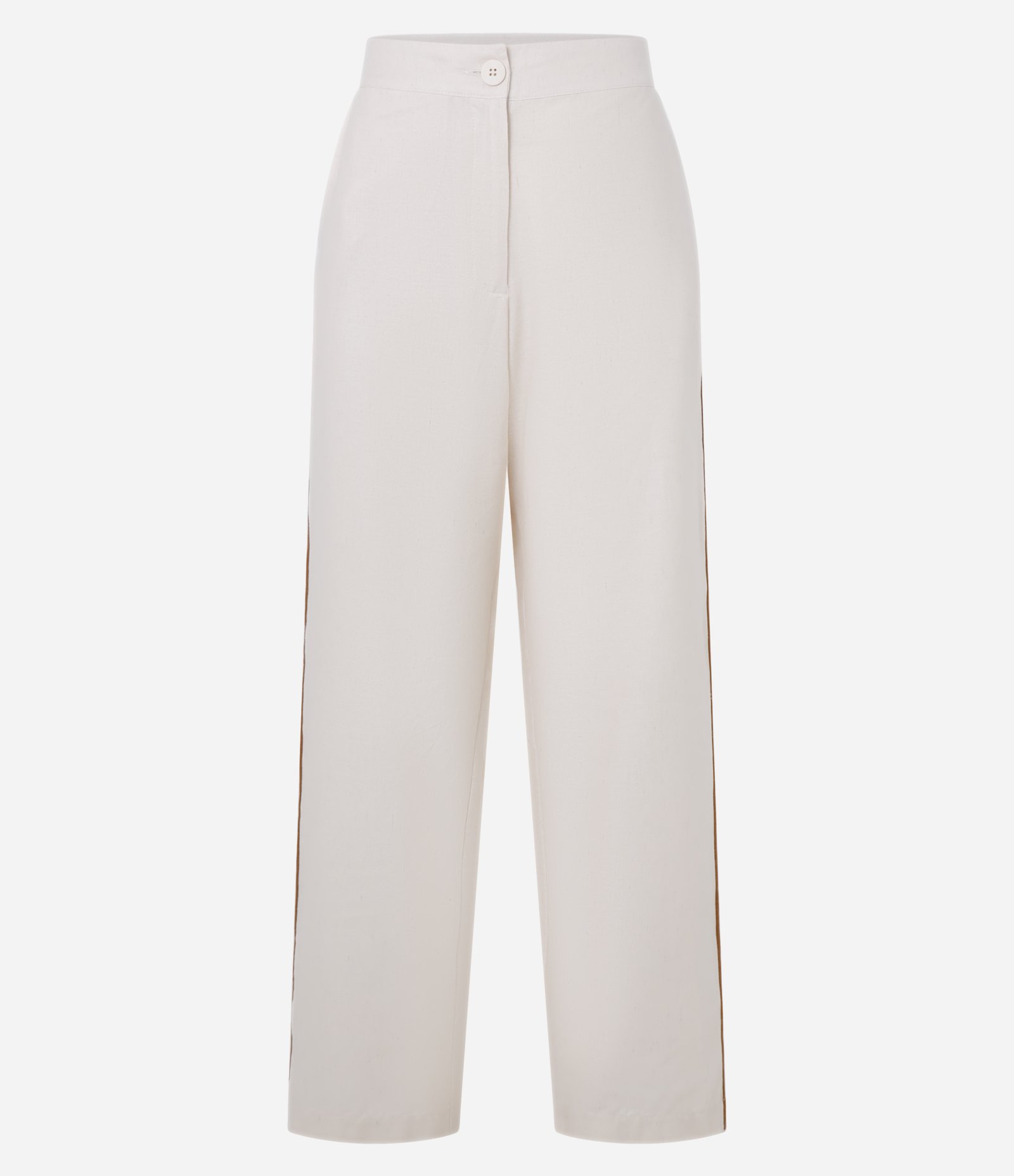 Calça Reta em Viscolinho com Pipping Contrastante na Lateral Off White 5
