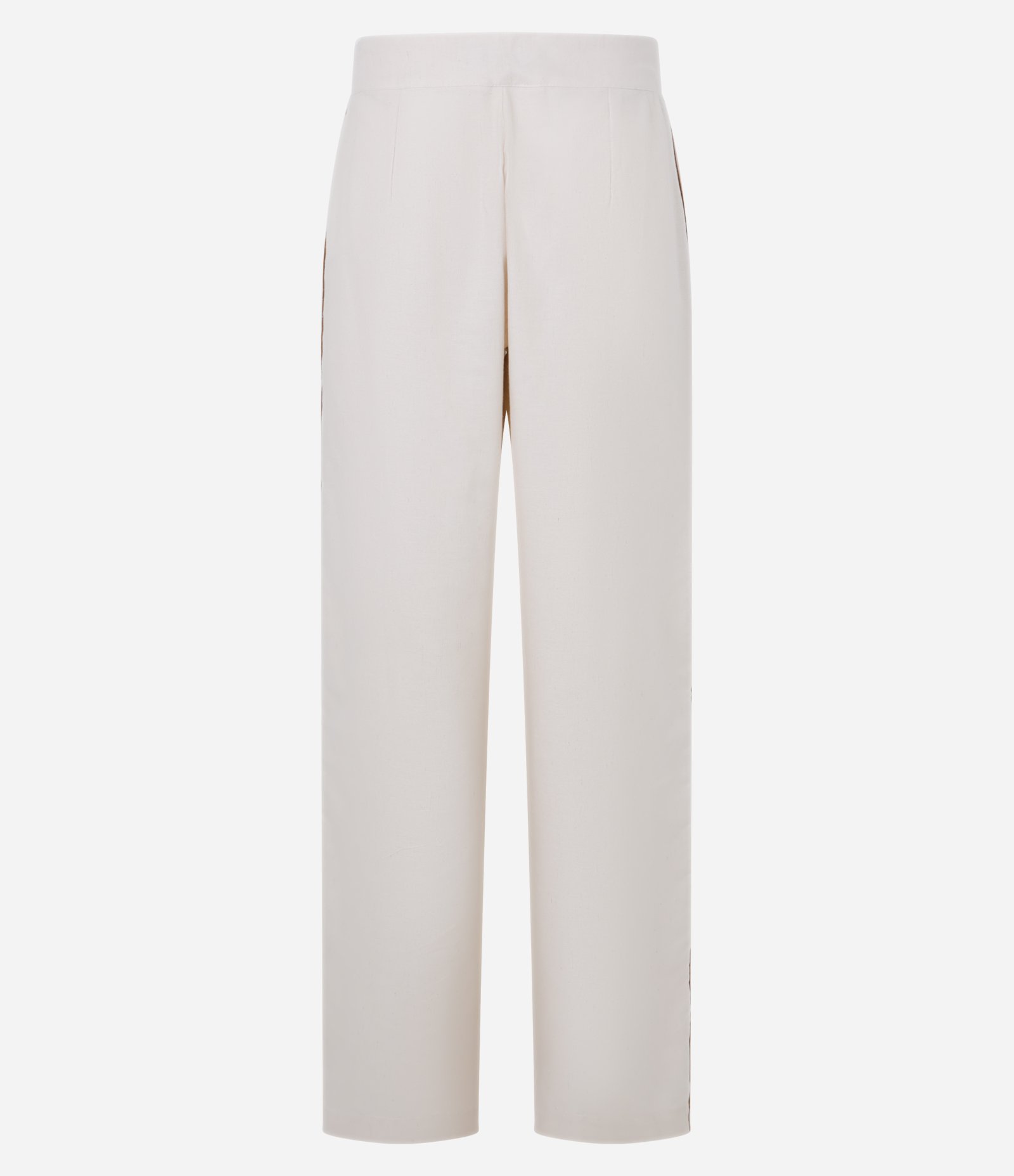 Calça Reta em Viscolinho com Pipping Contrastante na Lateral Off White 6
