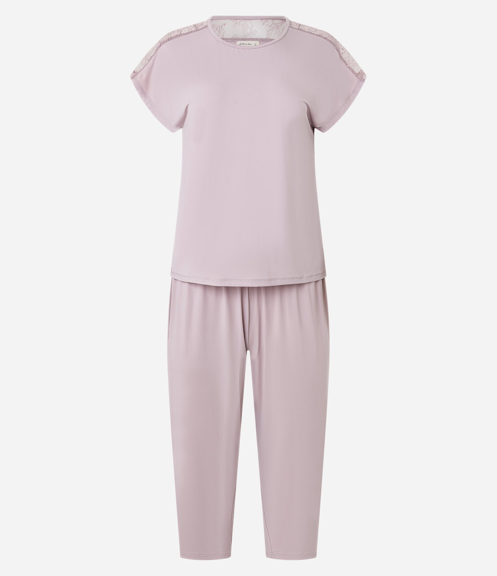 Pijama Calça Capri e Detalhes em Renda na Manga Rosa 4