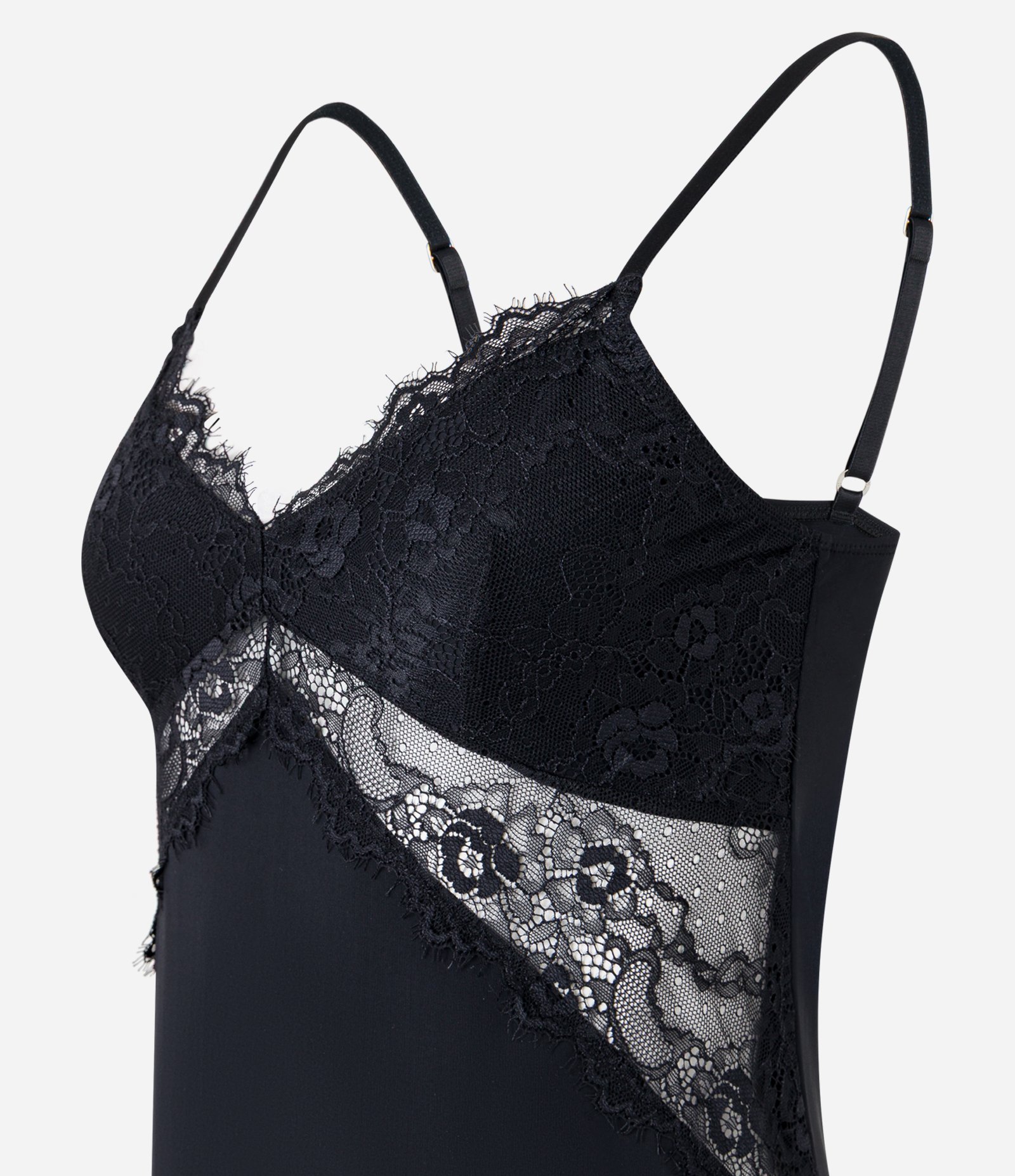 Camisola de Alça em Microfibra com Renda no Busto Preto 4