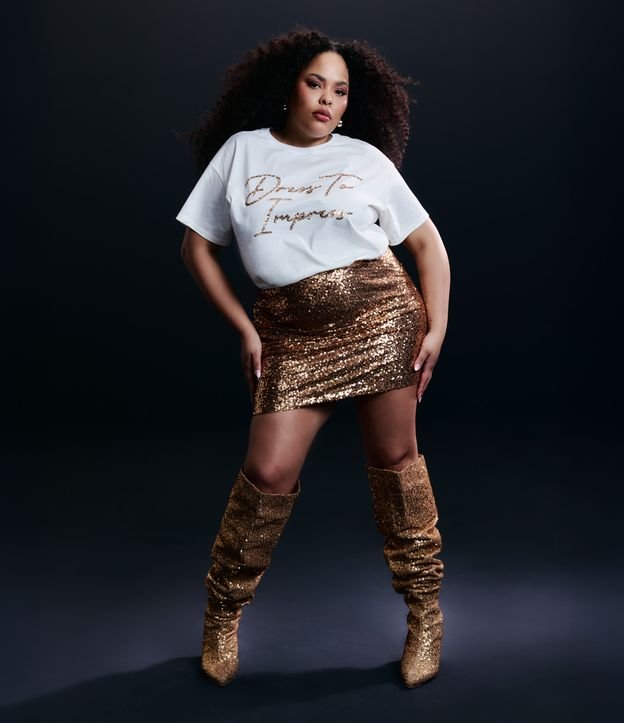 Saia Curta em Paetê Coleção Rita Carreira Curve & Plus Size