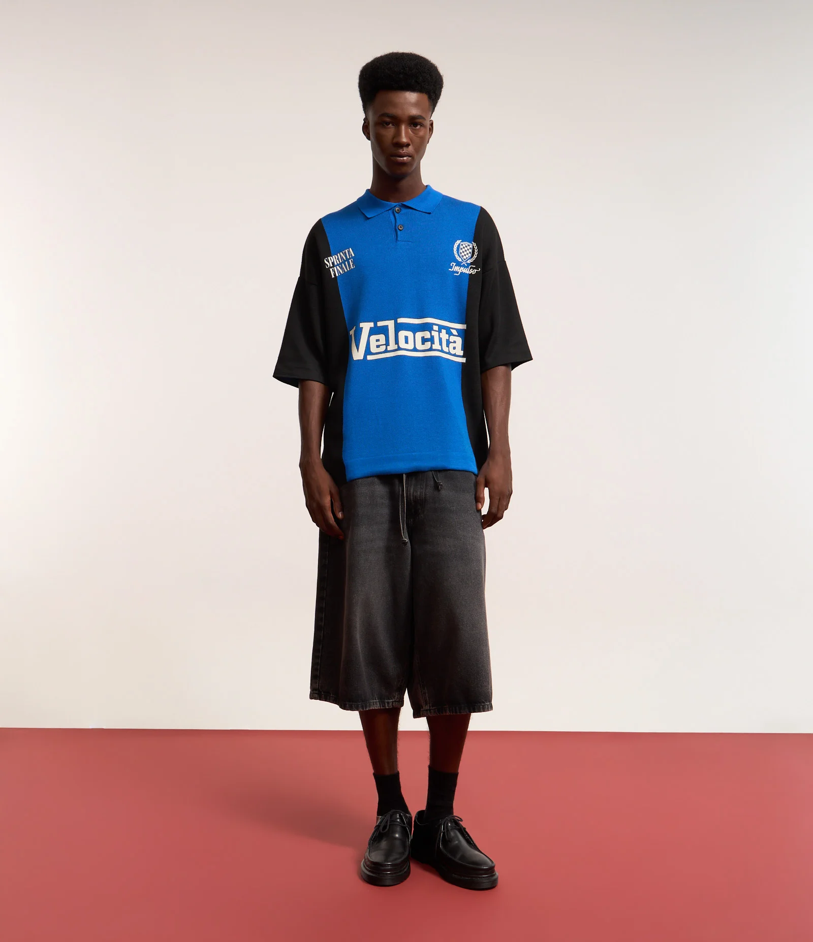 Camiseta Boxy Esportiva em Tricô com Estampa Velocita Azul 2