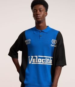 Camiseta Boxy Esportiva em Tricô com Estampa Velocita