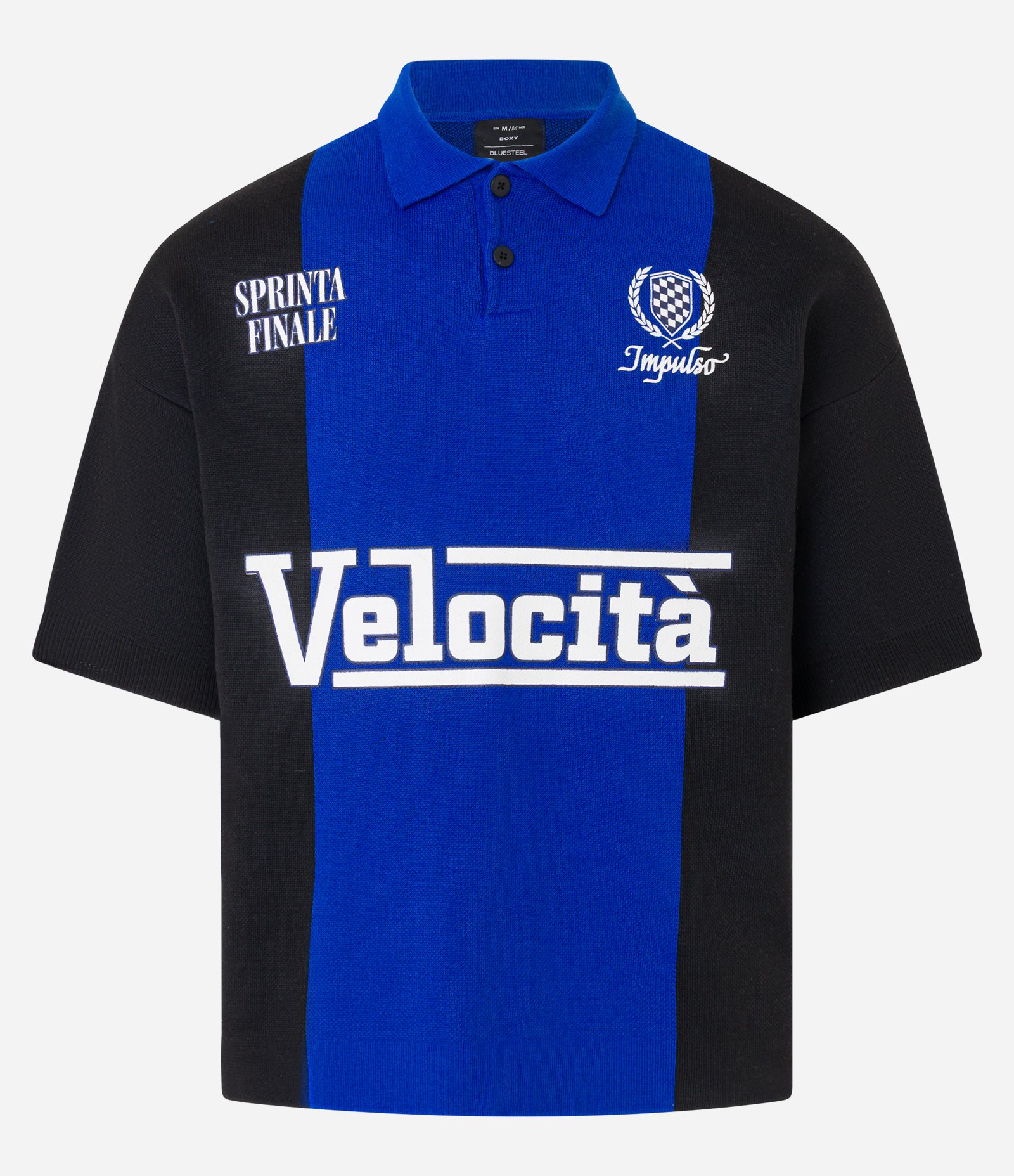 Camiseta Boxy Esportiva em Tricô com Estampa Velocita Azul 5