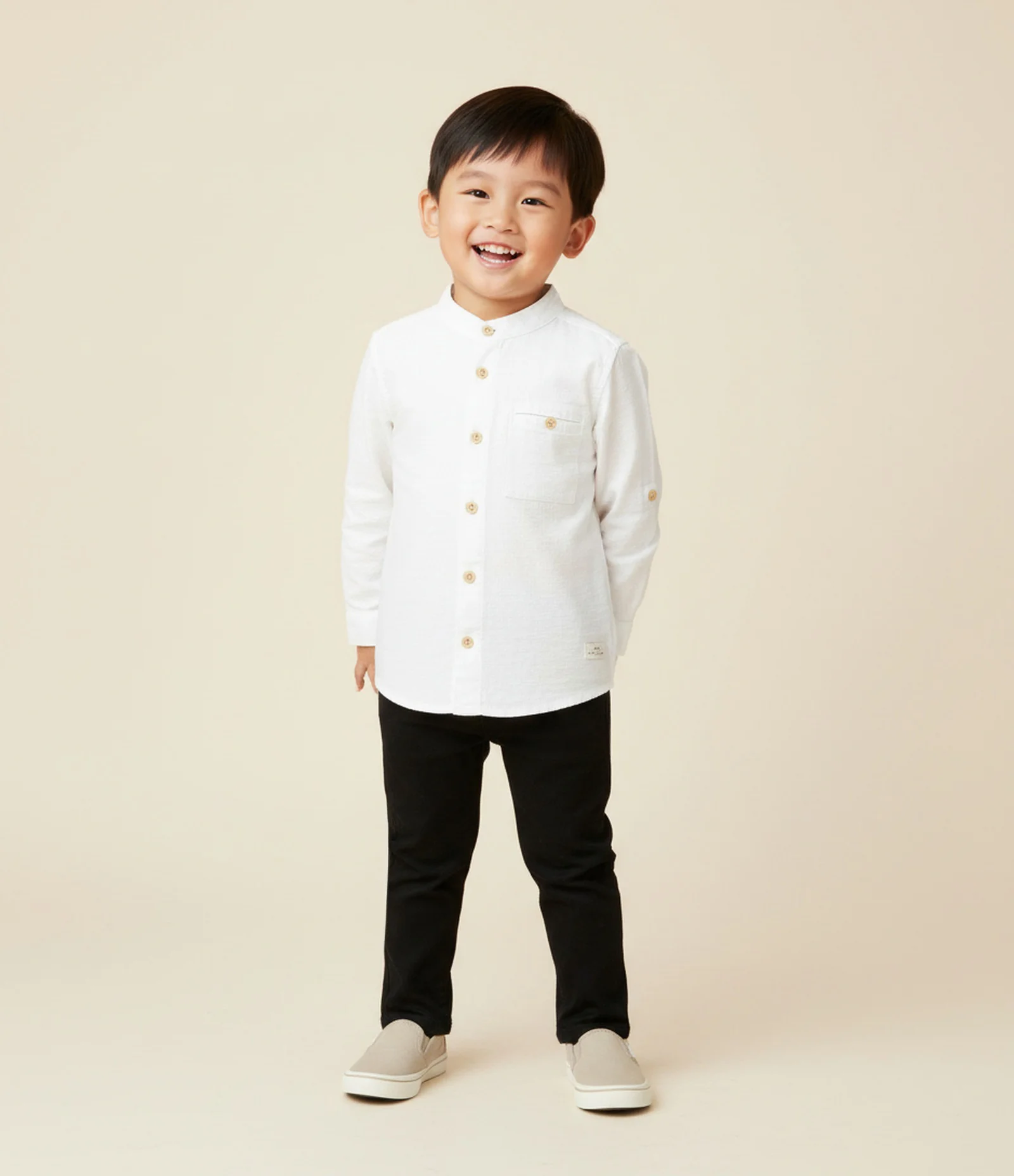 Camisa Infantil com Gola Padre e Botões Contrastantes - Tam 1 a 6 Anos Branco 1