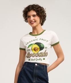 Blusa Baby Look em Algodão com Detalhe e Estampa Avocado
