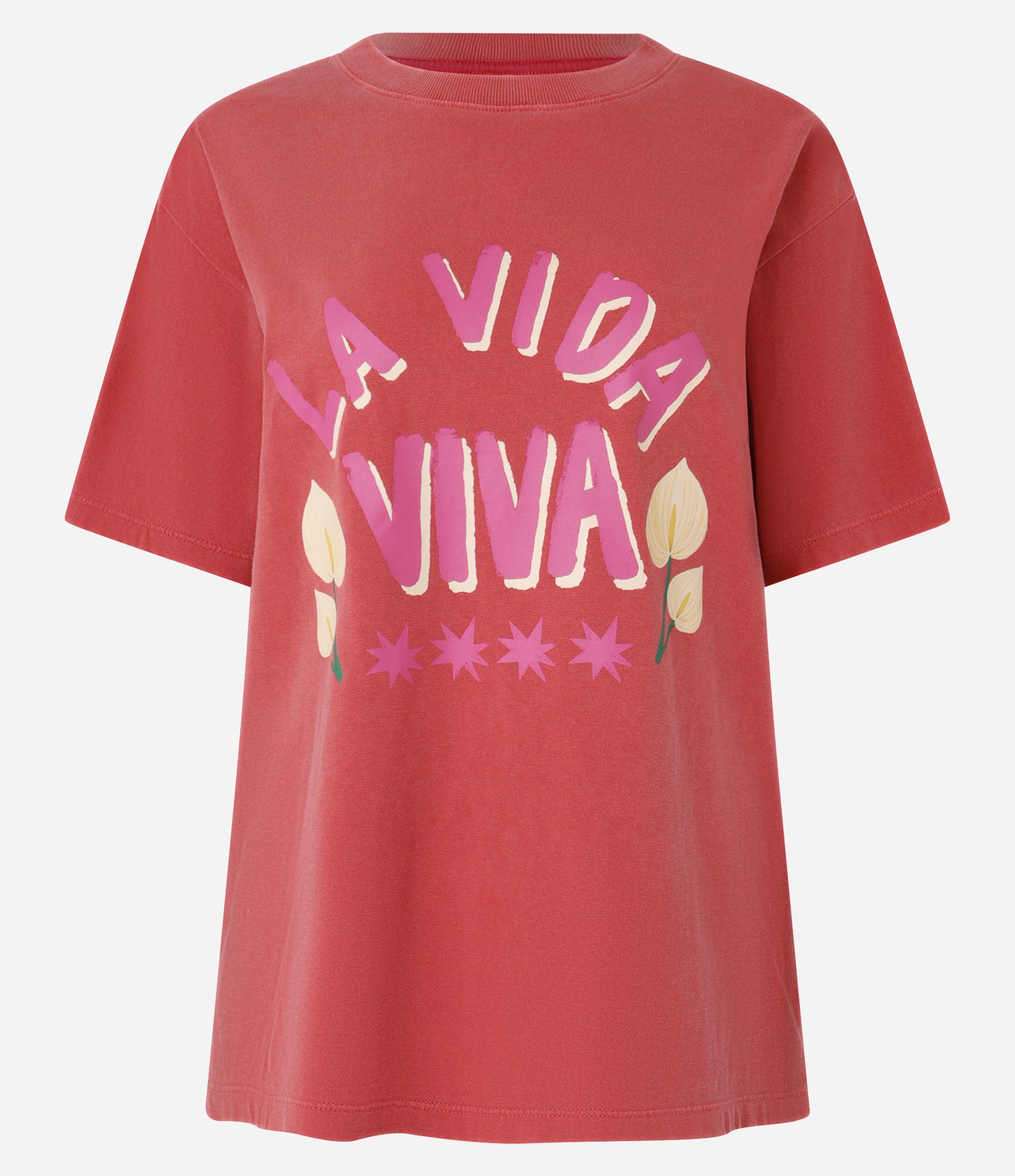 Camiseta em Algodão Estampa La Vida Viva Vermelho Alaranjado 6