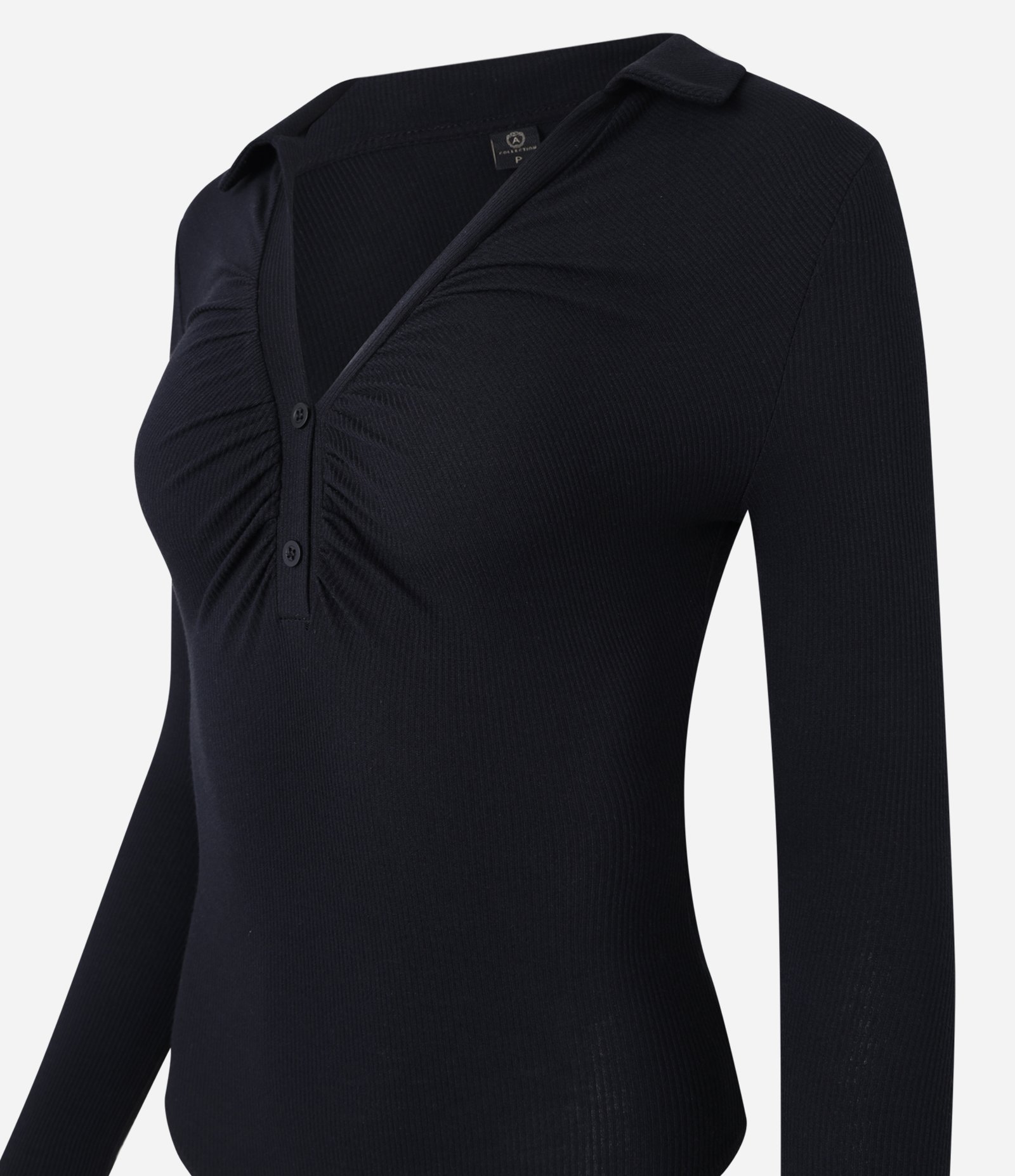 Body em Ribana com Gola Polo e Franzidos no Busto Preto 8