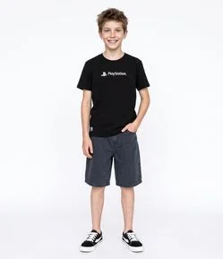 Bermuda Baggy Infantil em Jeans Estonado - Tam 5 a 14 Anos