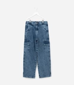 Calça Baggy Infantil em Jeans com Bolsos Cargo - Tam 5 a 14 Anos