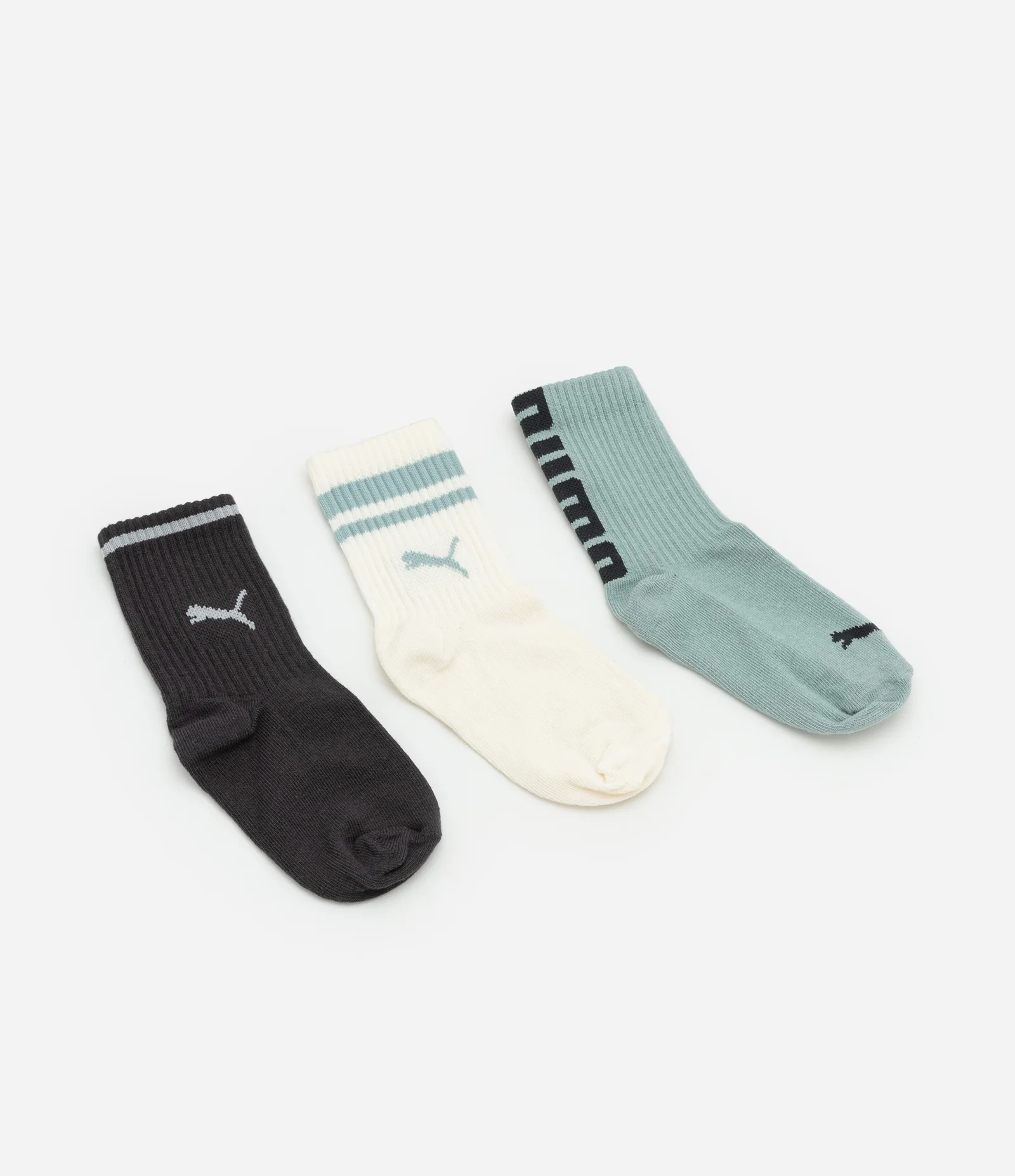 Kit 03 Meias Infantis Cano Médio Puma - Tam 25 ao 39 Verde/Bege/Preto 1
