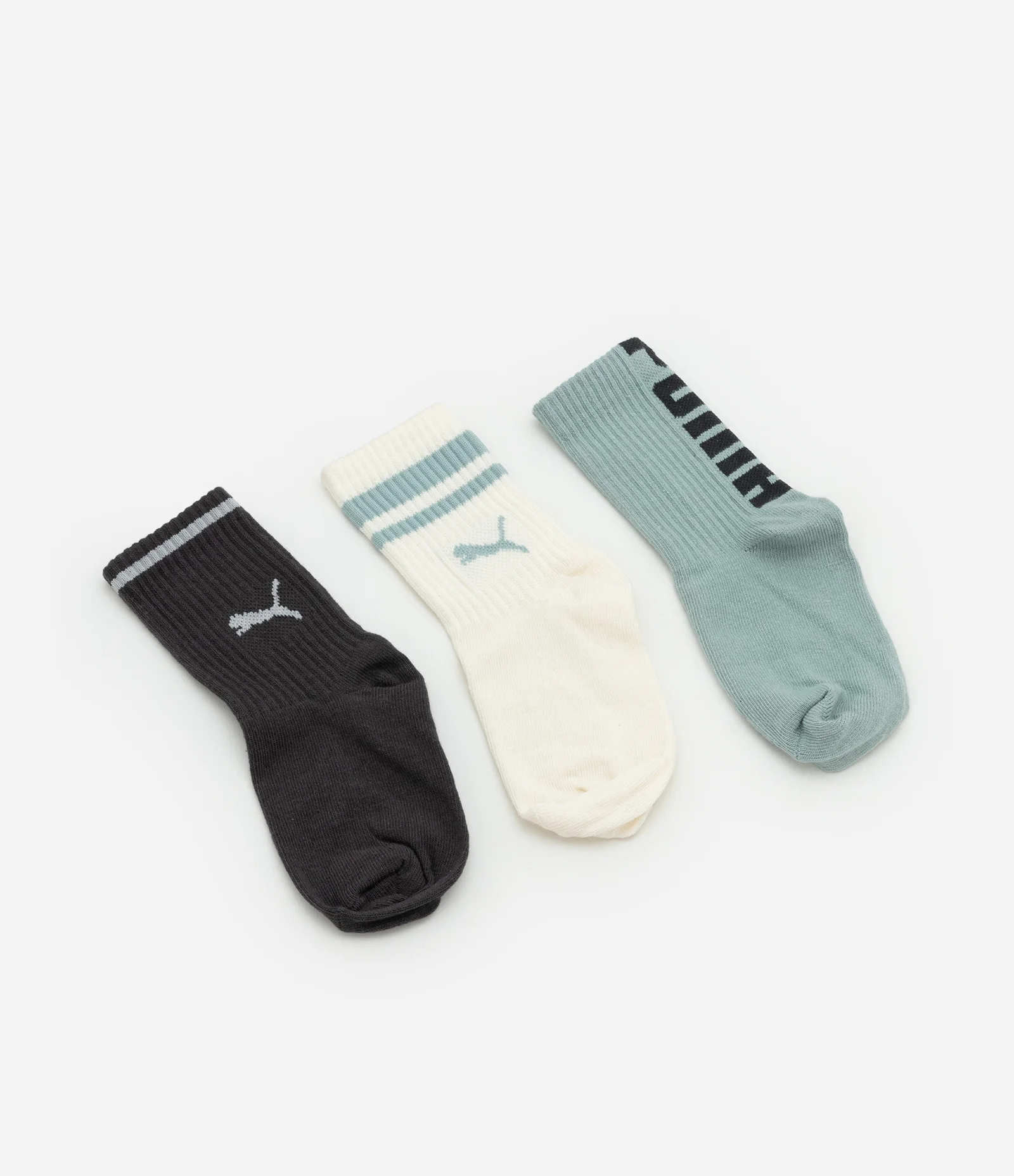 Kit 03 Meias Infantis Cano Médio Puma - Tam 25 ao 39 Verde/Bege/Preto 2