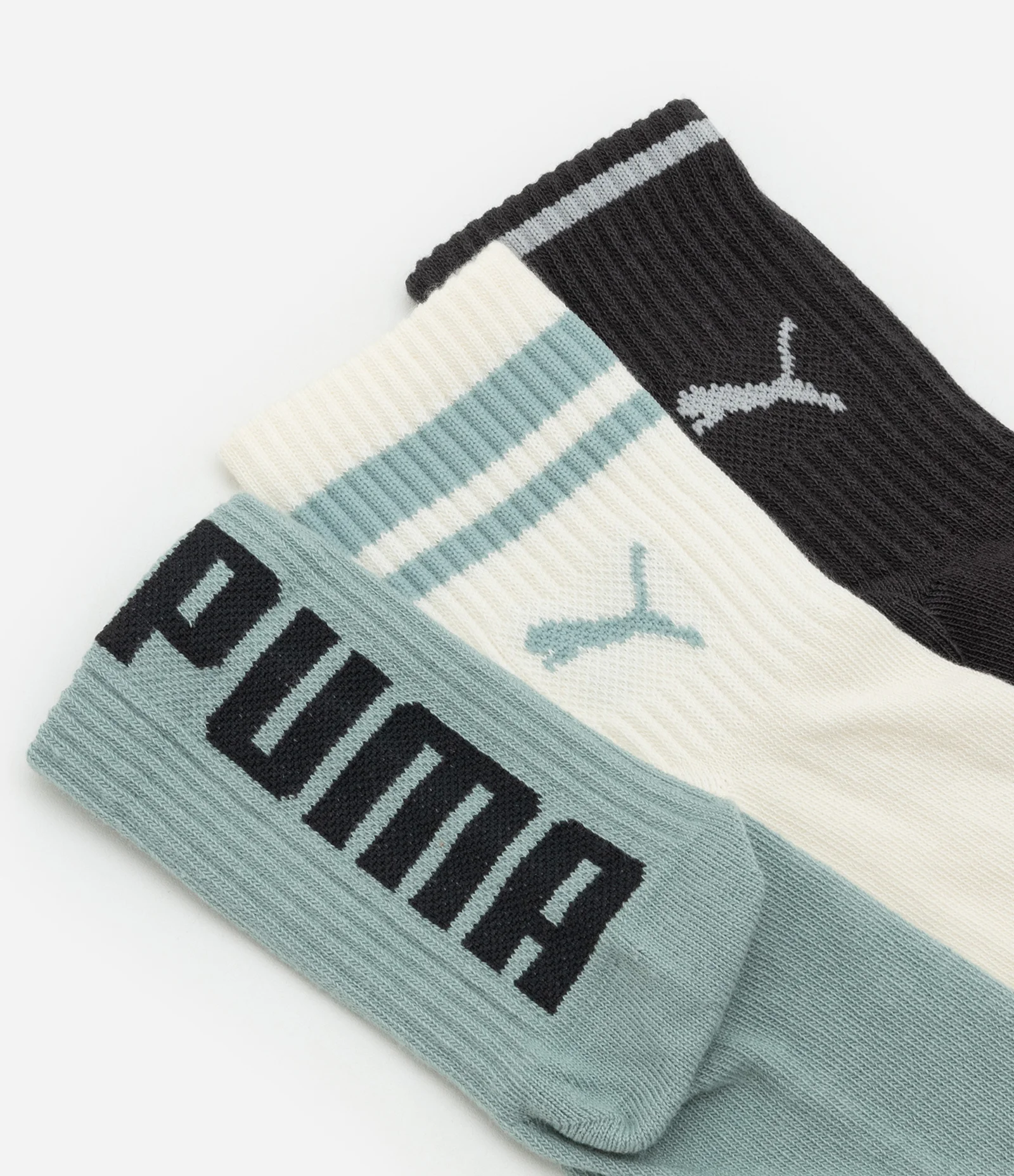 Kit 03 Meias Infantis Cano Médio Puma - Tam 25 ao 39 Verde/Bege/Preto 3