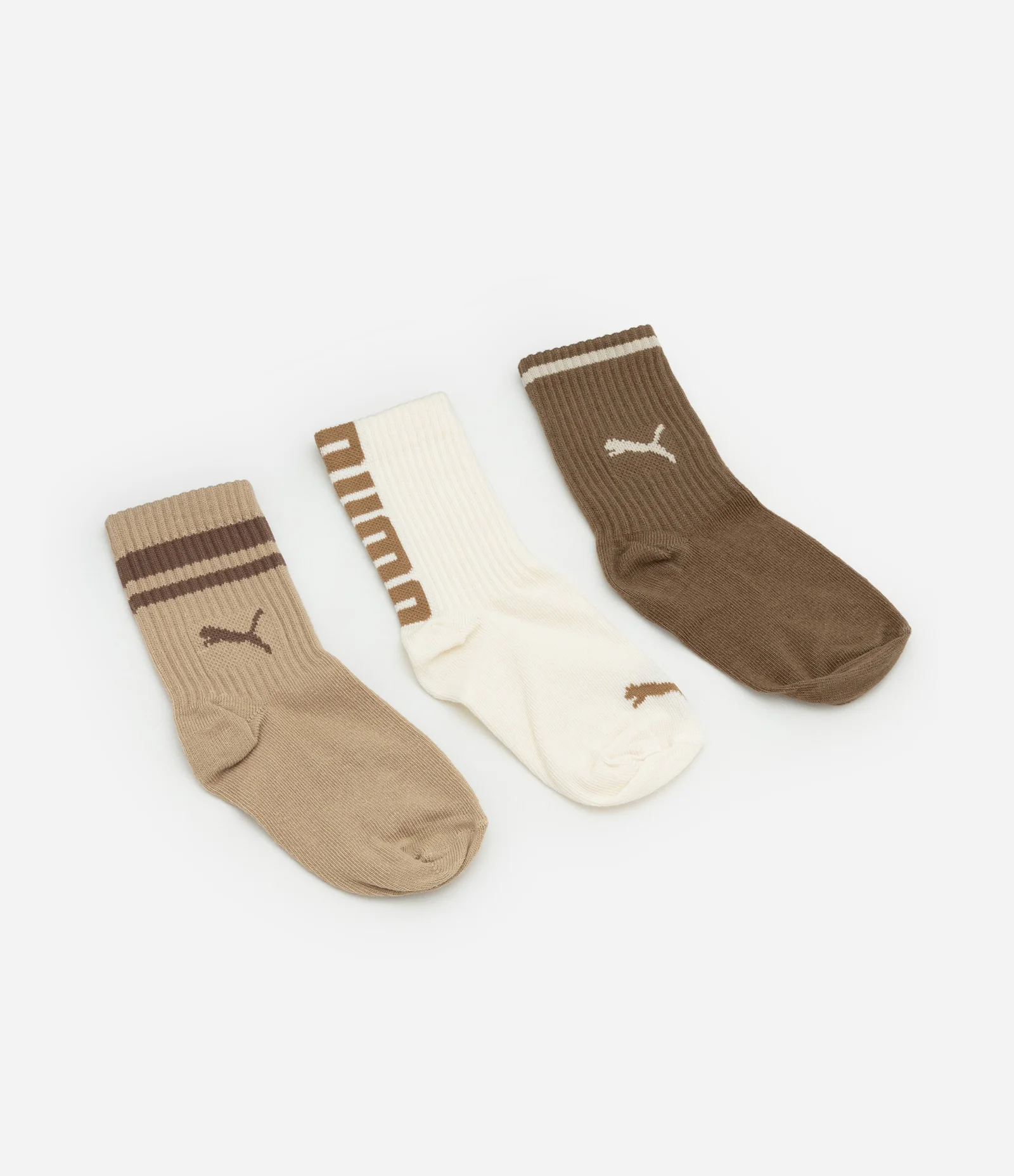 Kit 03 Meias Infantis Cano Médio Puma - Tam 25 a 39 Marrom/Bege 1