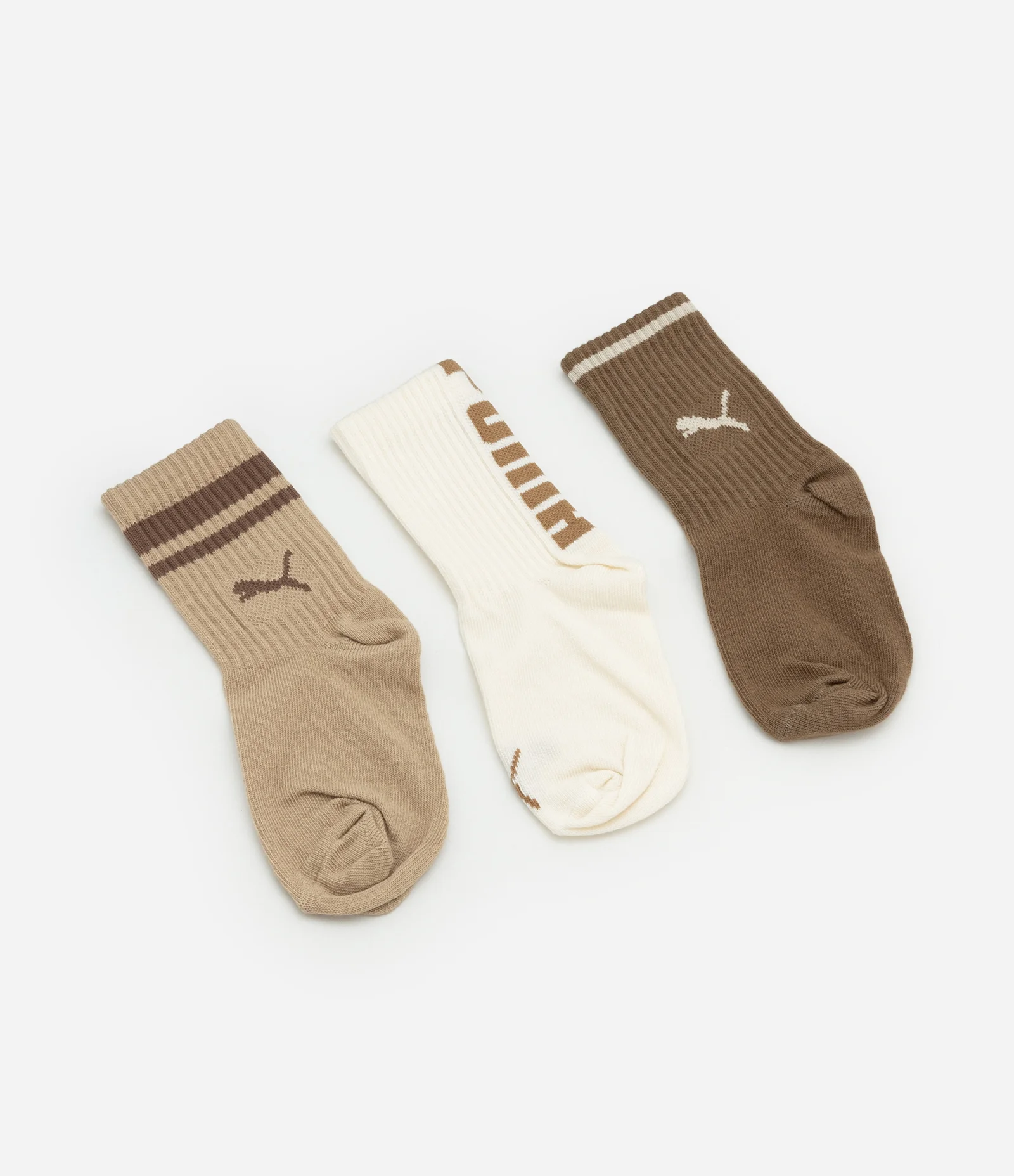 Kit 03 Meias Infantis Cano Médio Puma - Tam 25 a 39 Marrom/Bege 2