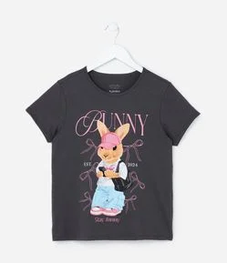 Camiseta Infantil com Estampa de Coelhinha Estilosa - Tam 5 a 14 anos