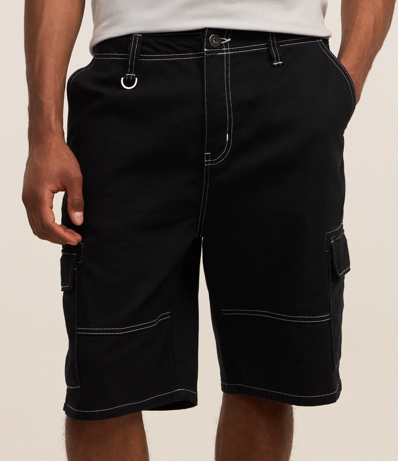 Bermuda Cargo Baggy em Sarja com Pesponto Contrastante Azul 2