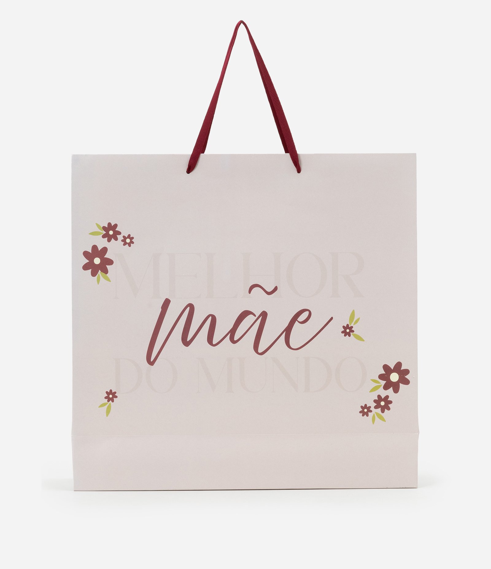 Sacola Grande em Papel com Estampa Melhor Mãe do Mundo Bege Rosado 3