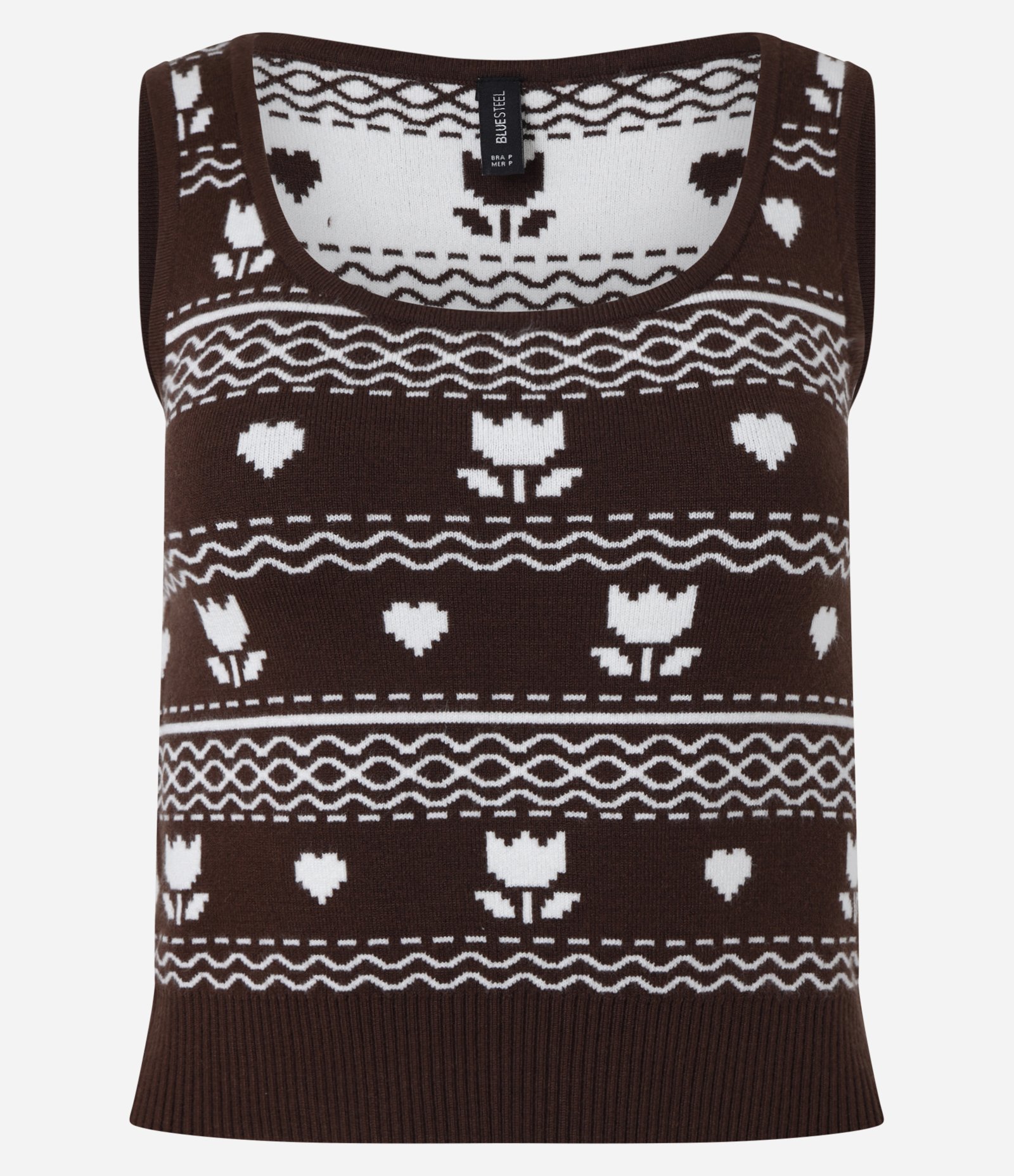 Blusa em Tricô Leve com Jacquard de Corações e Flores Marrom 5