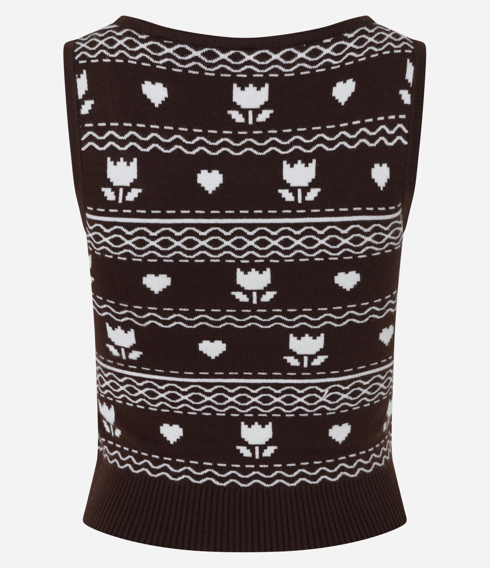 Blusa em Tricô Leve com Jacquard de Corações e Flores Marrom 6