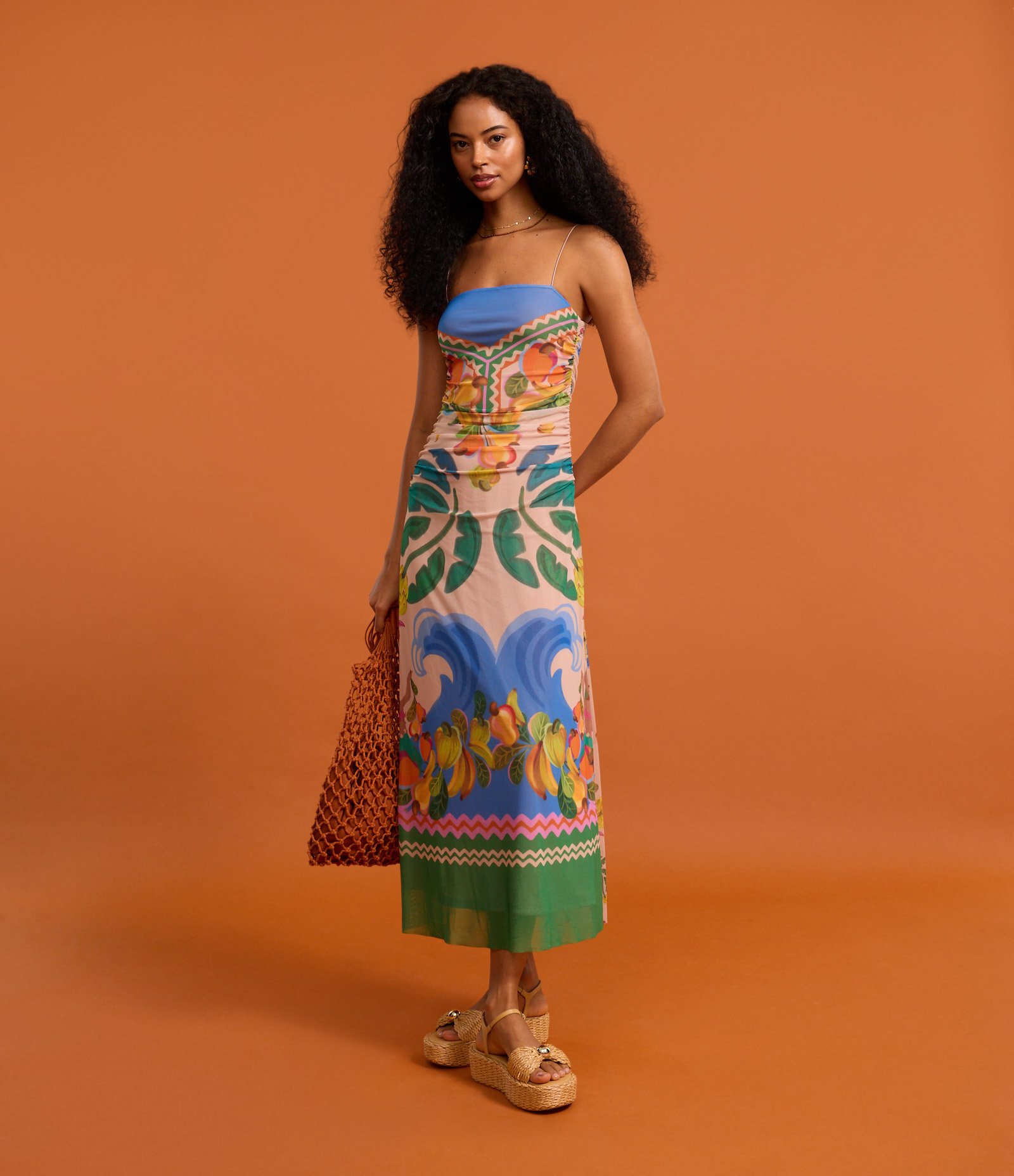 Vestido Long Midi em Tule com Estampa Tropical Multicores 5