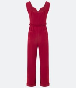 Macacão em Crepe com Decote Coração e Cinto Corda