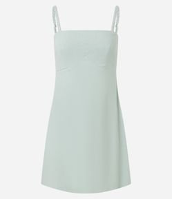 Vestido Curto em Viscose e Linho com Alcinha Trançada