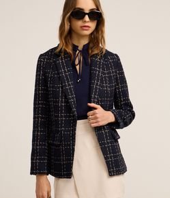 Blazer Xadrez em Tweed com Botão Único Metalizado