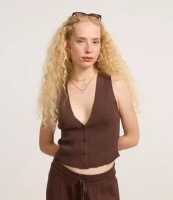 Blusa Colete em Tricô com Botões