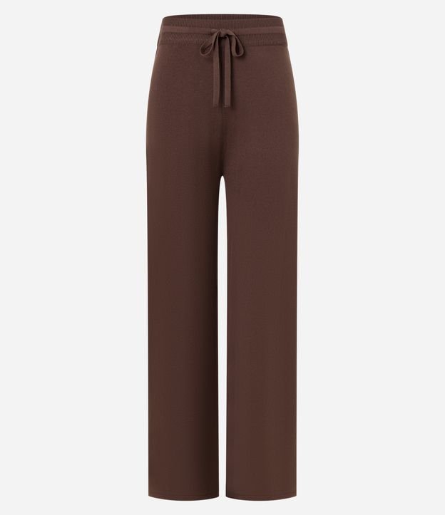 Calça Reta em Tricô com Amarração na Cintura