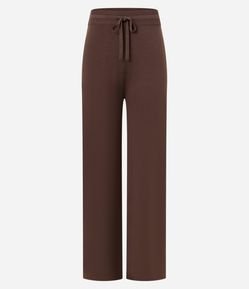 Calça Reta em Tricô com Amarração na Cintura