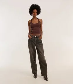 Calça Baggy em Jeans com Friso Lateral