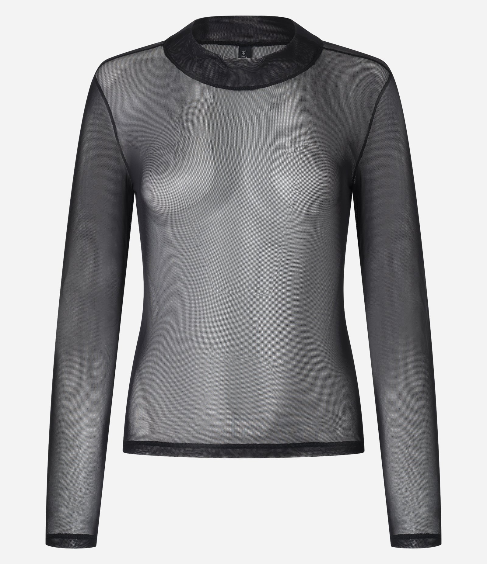 Blusa em Tule com Transparência e Gola Alta Preto 3
