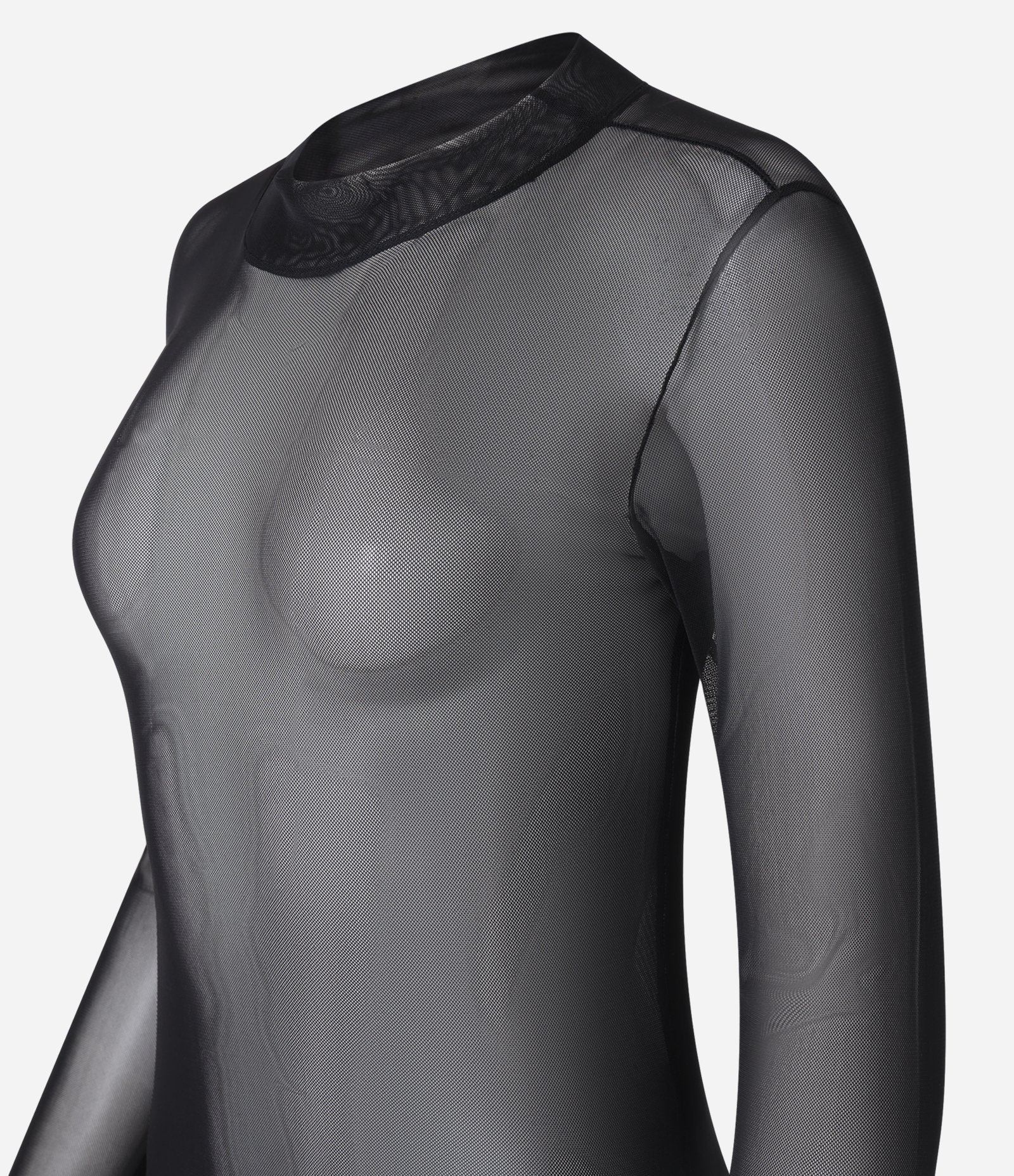 Blusa em Tule com Transparência e Gola Alta Preto 4