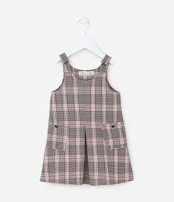 Salopete Infantil com Bolsinhos e Estampa Xadrez - Tam 1 a 6 Anos