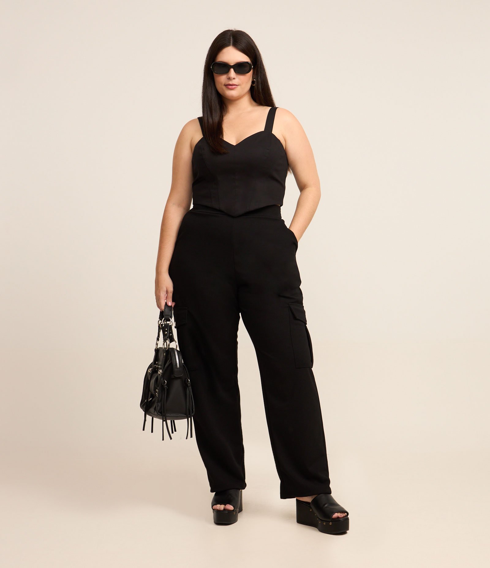 Top Coração em Sarja com Lastex Curve & Plus Size Preto 2