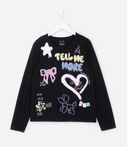 Camiseta Infantil com Estampa Doodles Grafitados - Tam 5 a 14 Anos
