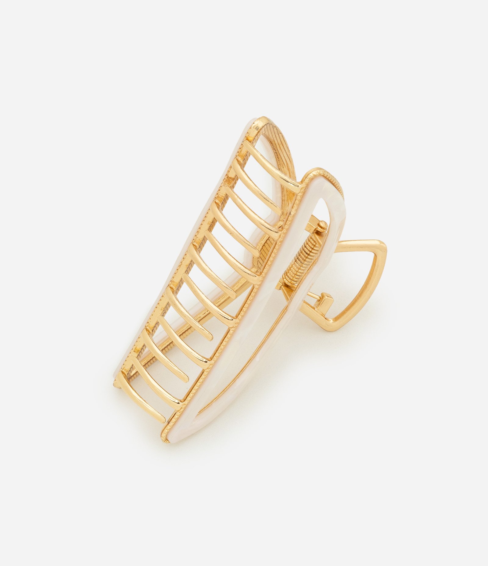 Piranha de Cabelo em Meia Lua Vazada com Revestimento Perolado Dourado/Off White 2