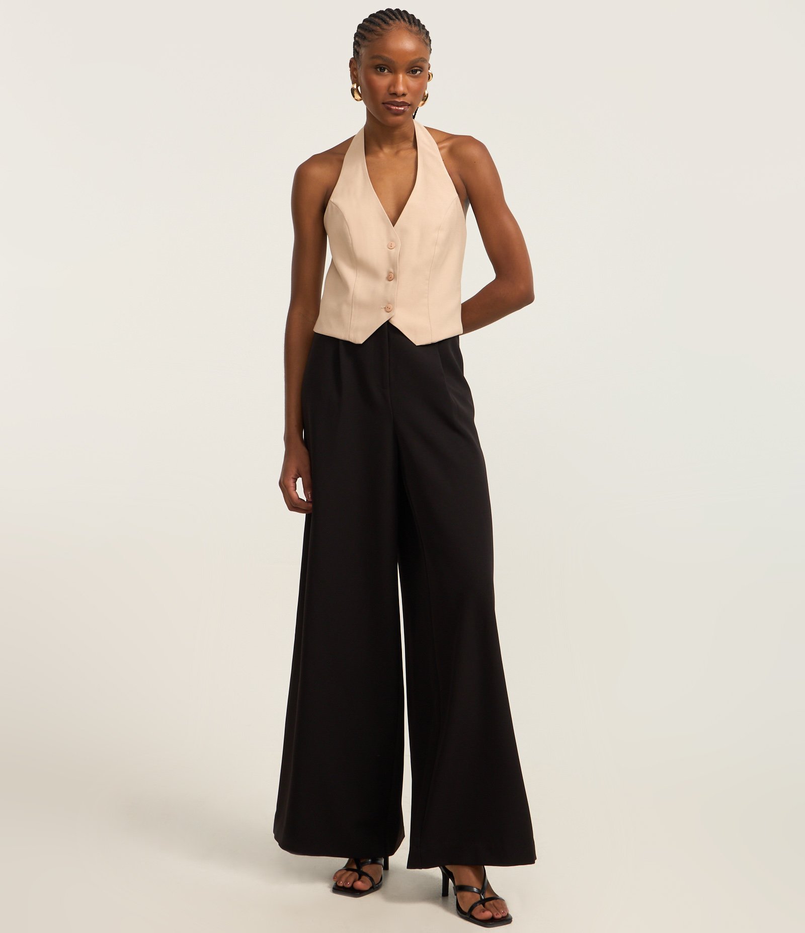 Blusa Frente Única Alfaiatada em Viscose com Costas Abertas Bege 2