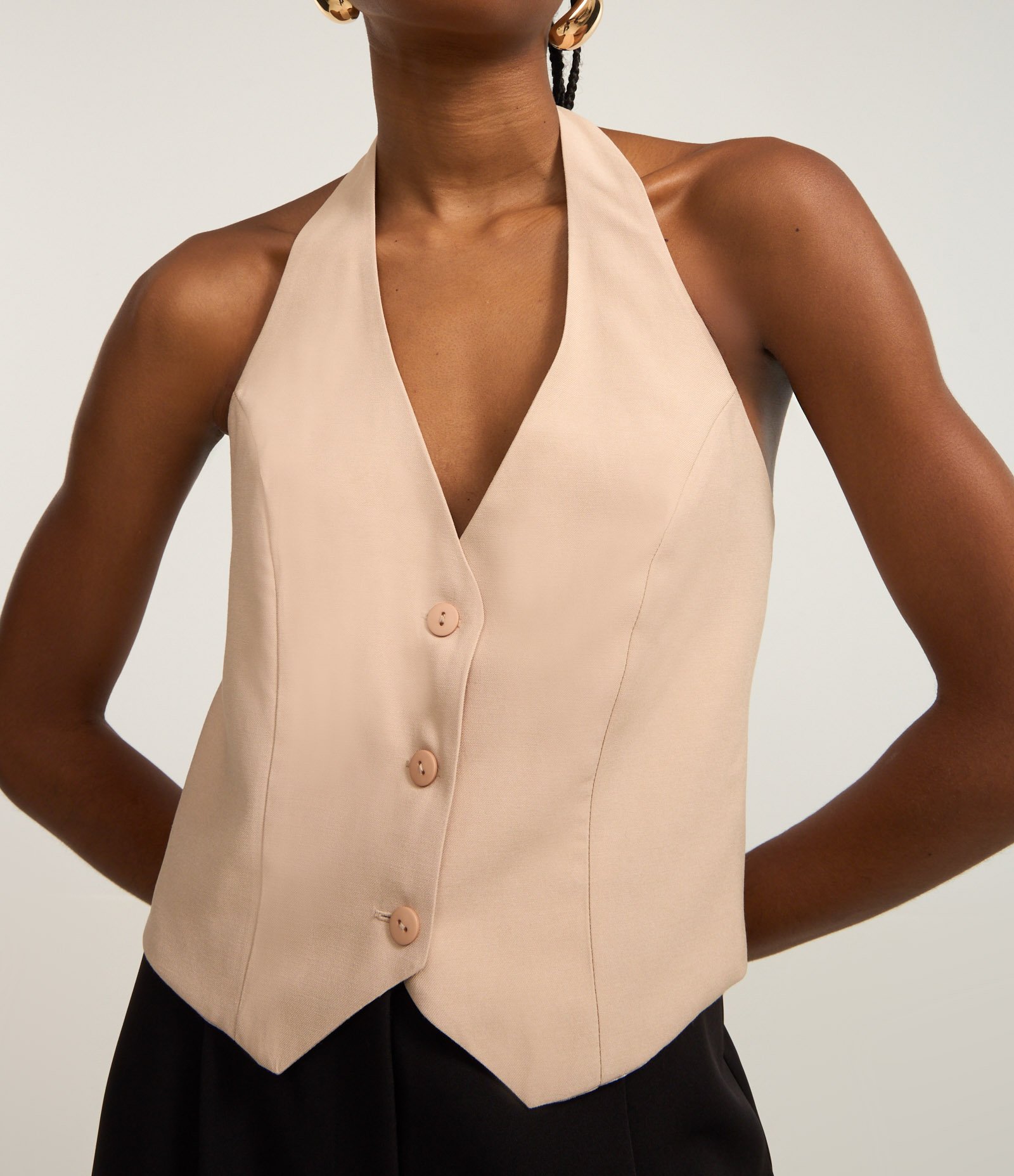 Blusa Frente Única Alfaiatada em Viscose com Costas Abertas Bege 3