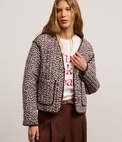 Jaqueta Acolchoada com Estampa Animal Print Bicolor