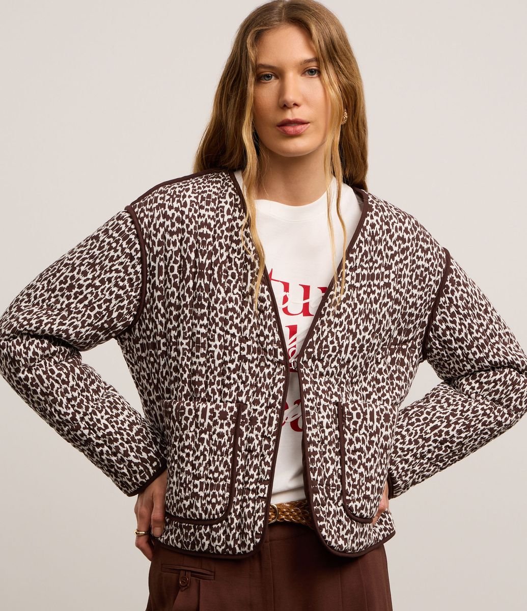 ジャケット・アウター CALNAMUR MANY RIBBON LOOP FUR BLOUSON Jaqueta Acolchoada com Estampa Animal Print Bicolor Multicores