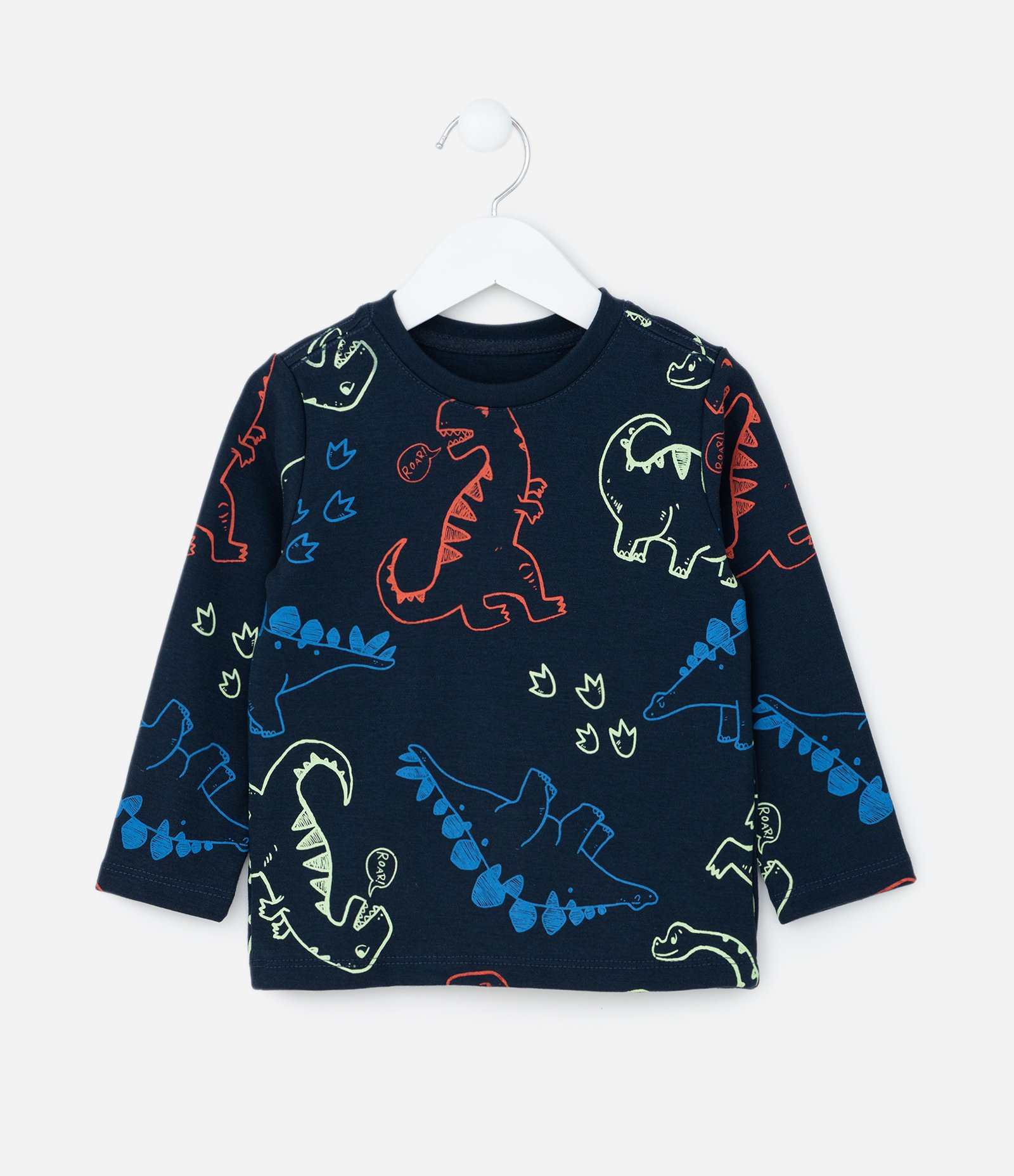 Camiseta Infantil em Suedine com Estampa Dinos - Tam 1 a 6 Anos Azul Escuro 1