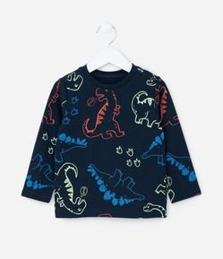 Camiseta Infantil em Suedine com Estampa Dinos - Tam 1 a 6 Anos