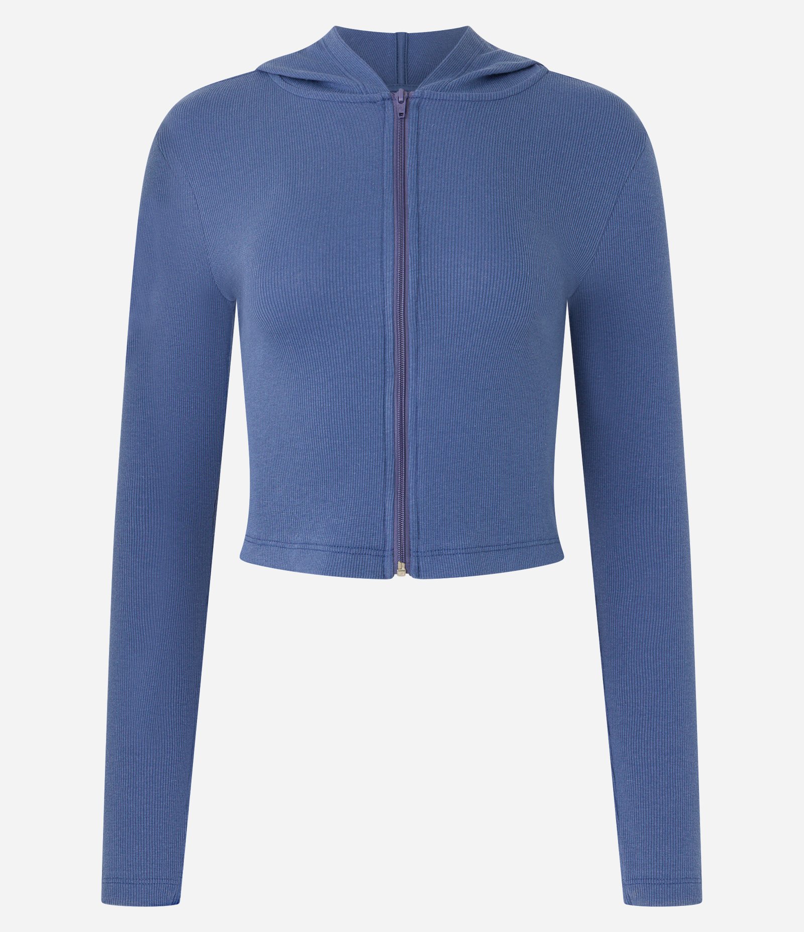 Casaco em Ribana com Capuz e Zíper Azul 5