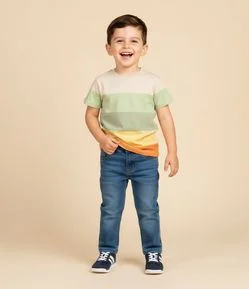 Camiseta Infantil com Estampa Bloco de Cores - Tam 1 a 6 Anos