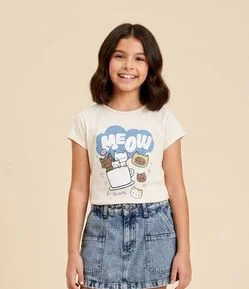 Camiseta Infantil com Estampa Gatinhos na Xícara - Tam 5 a 14 Anos